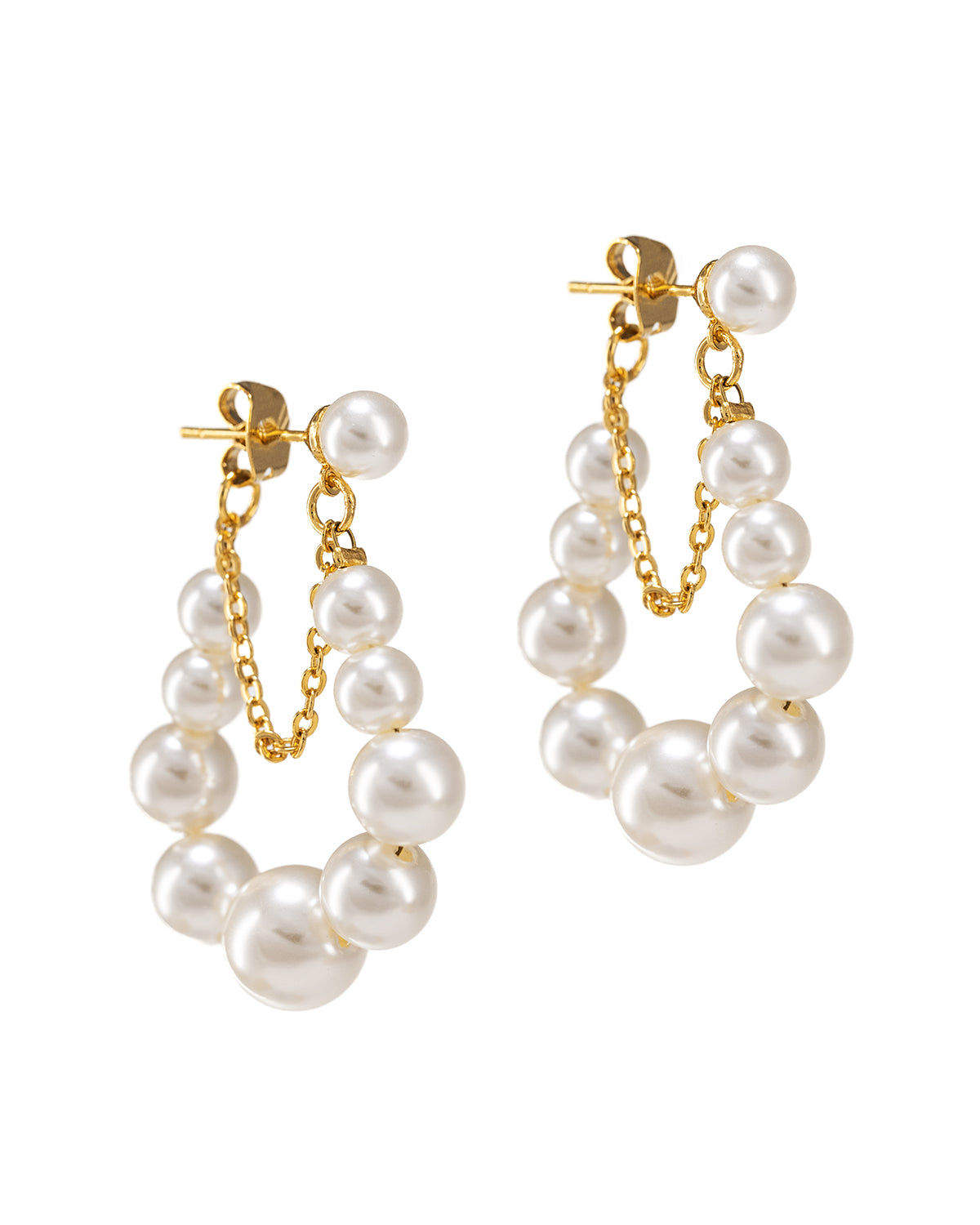 Graduated Pearls on Pearls Dangled Hoop Earrings