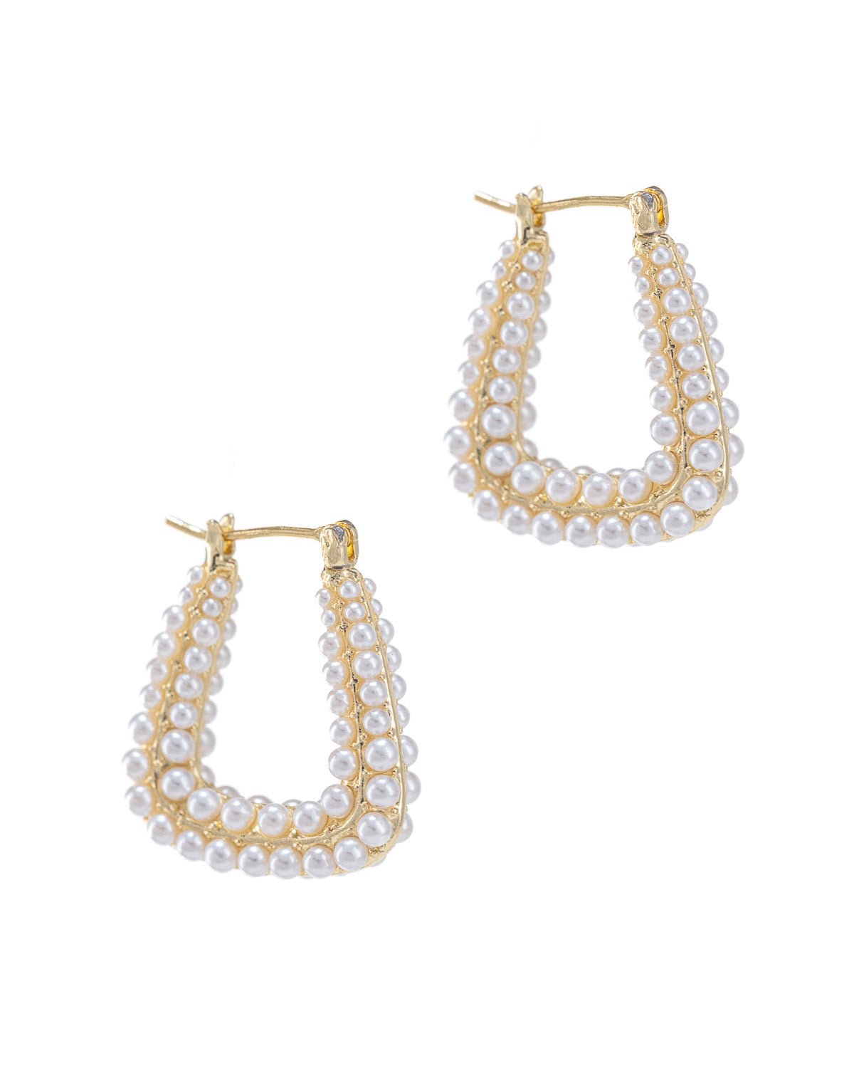 Pearls on Pearls Square Gold Hoop Earrrings