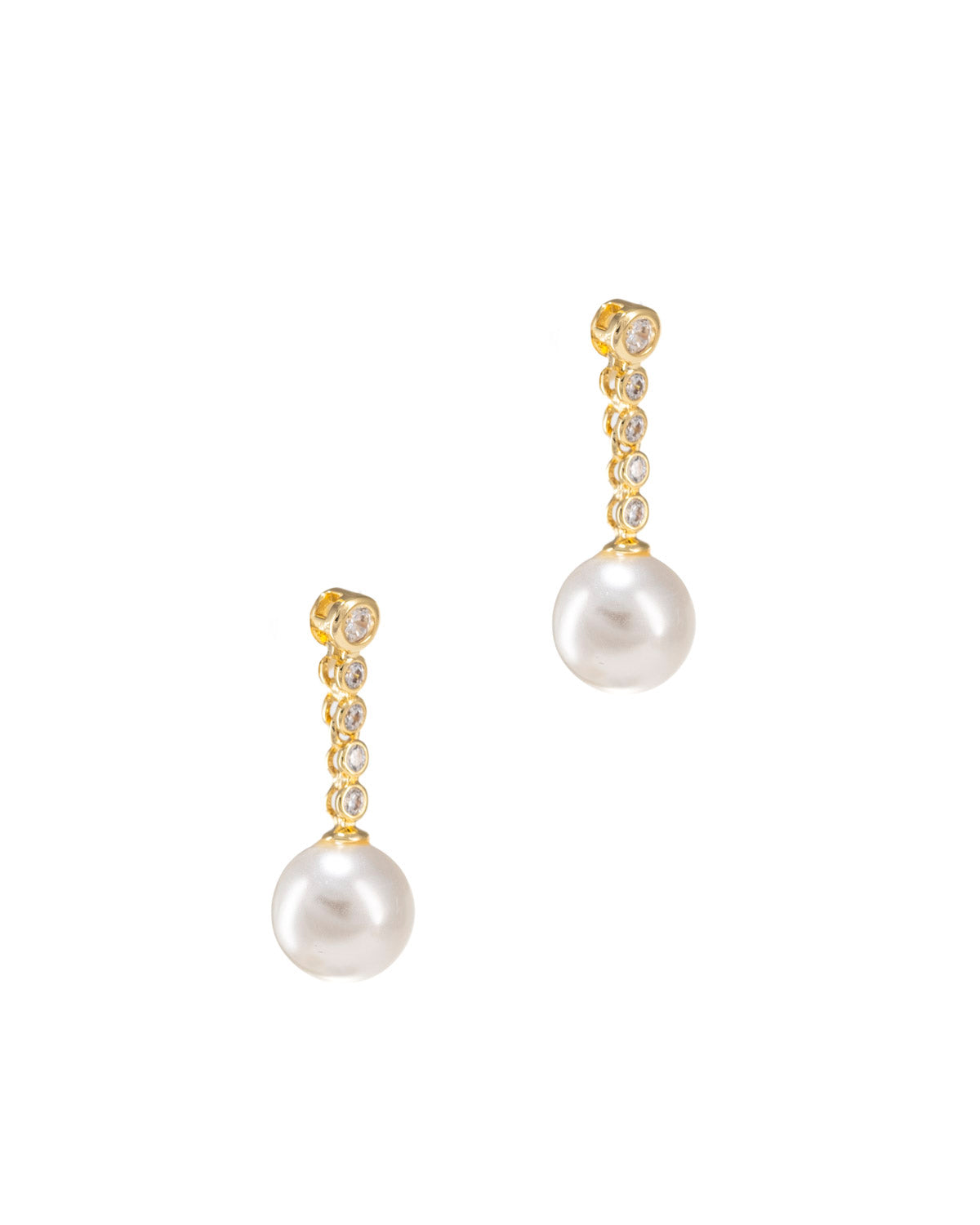 Pearl and Rhinestone Gold Dangle Earrings