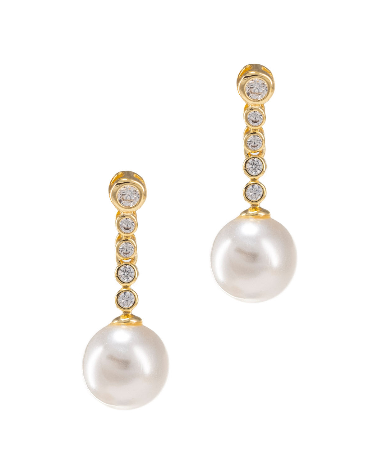 Pearl and Rhinestone Gold Dangle Earrings