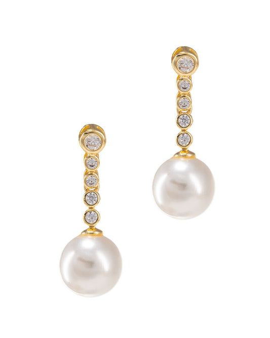 Pearl and Rhinestone Gold Dangle Earrings