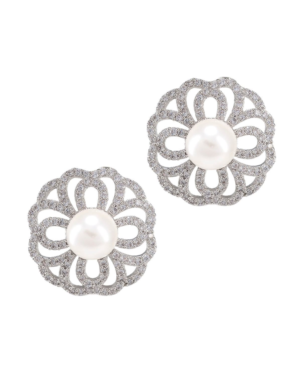 Large Four Leaf Clover Silver & Pearl Earrings