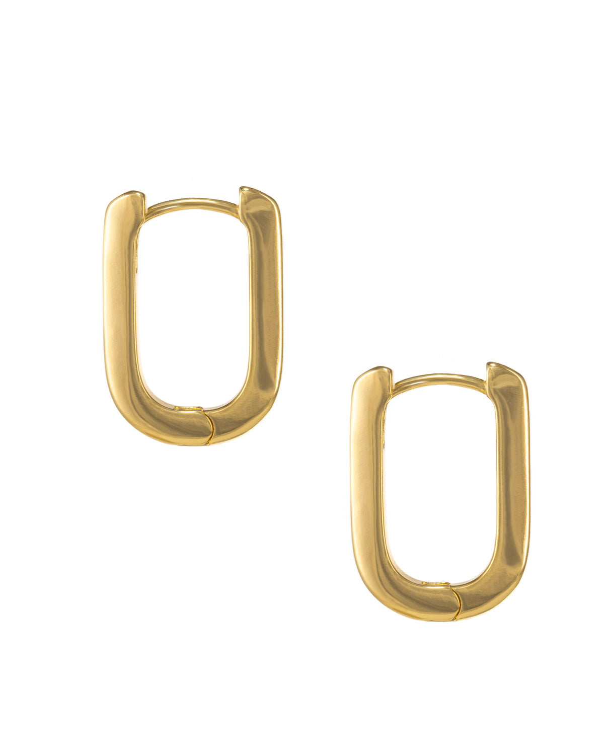 Paper Clip Rectangle Gold Hoop Earrings