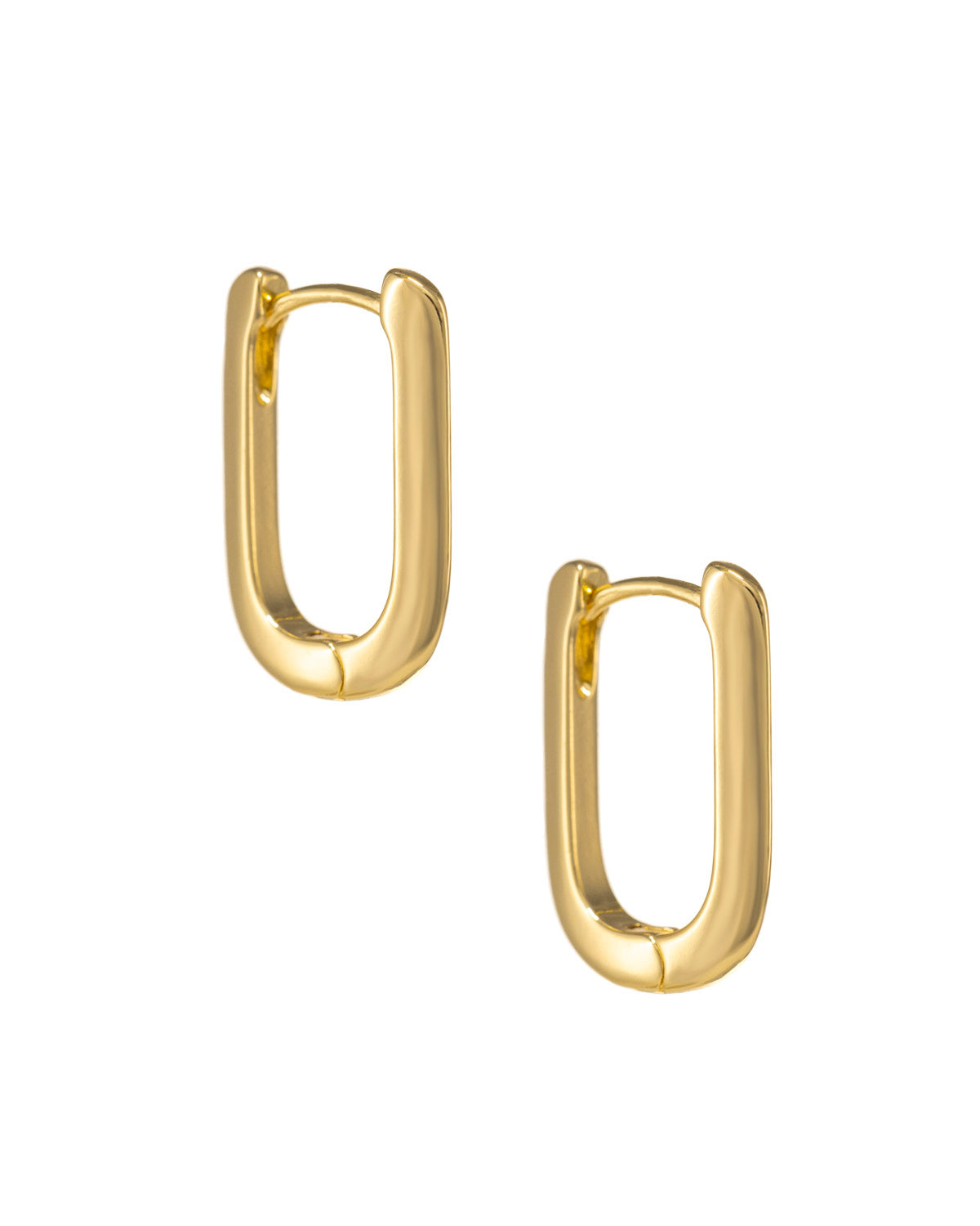 Paper Clip Rectangle Gold Hoop Earrings