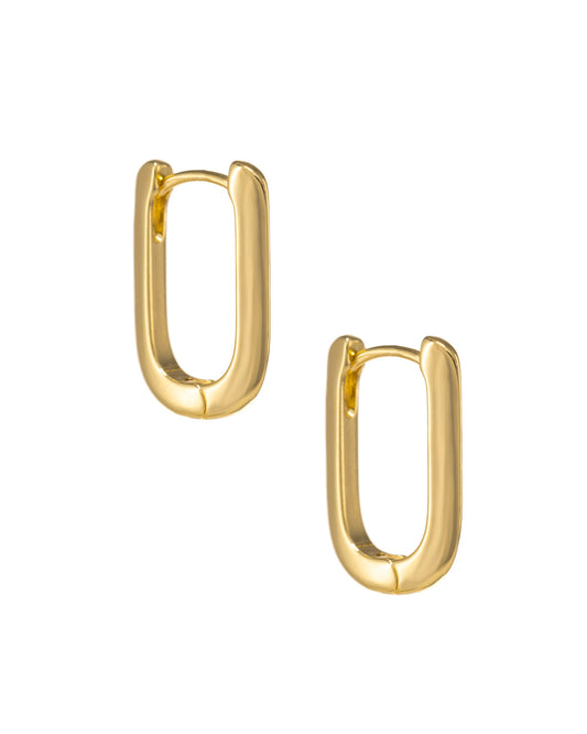 Paper Clip Rectangle Gold Hoop Earrings