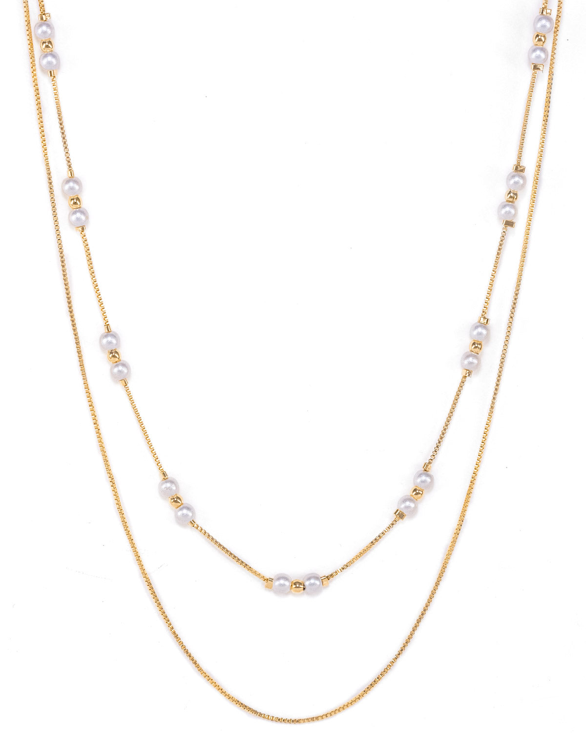 Double Beaded Gold & Pearls Necklace