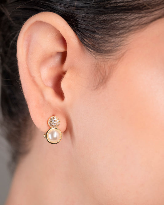 Rhinestones & Pearl Earrings 18k Gold & Sterling Silver