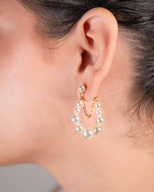 Graduated Pearls on Pearls Dangled Hoop Earrings