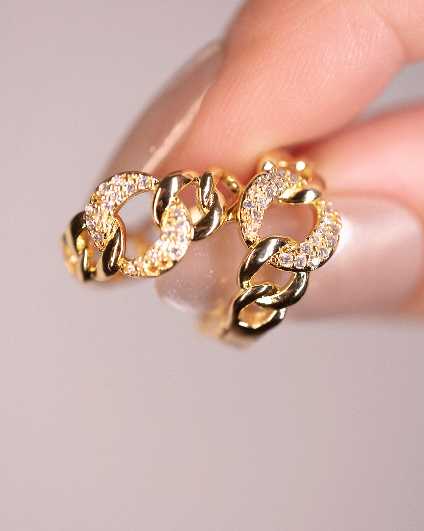 cuban gold links diamond earrings