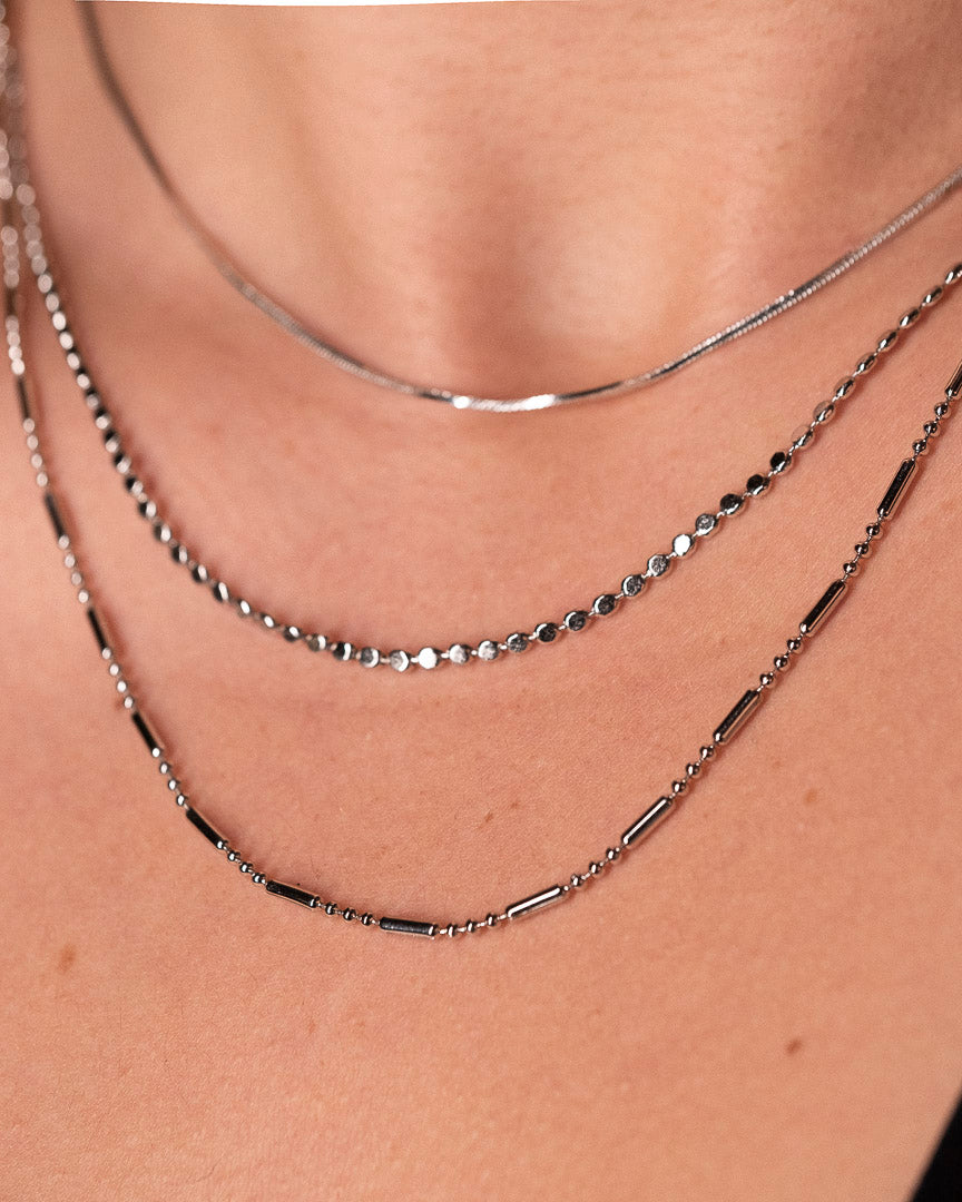 dashed dotted necklace silver layers