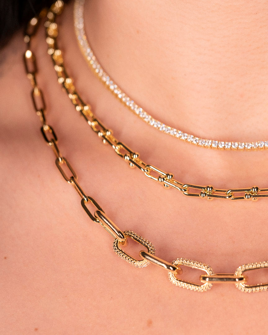 tenis gold links hardware necklaces layers